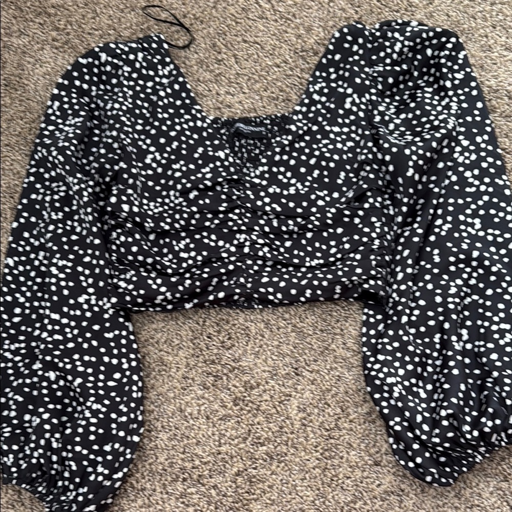 Chic Black and White Polka Dot Crop Top